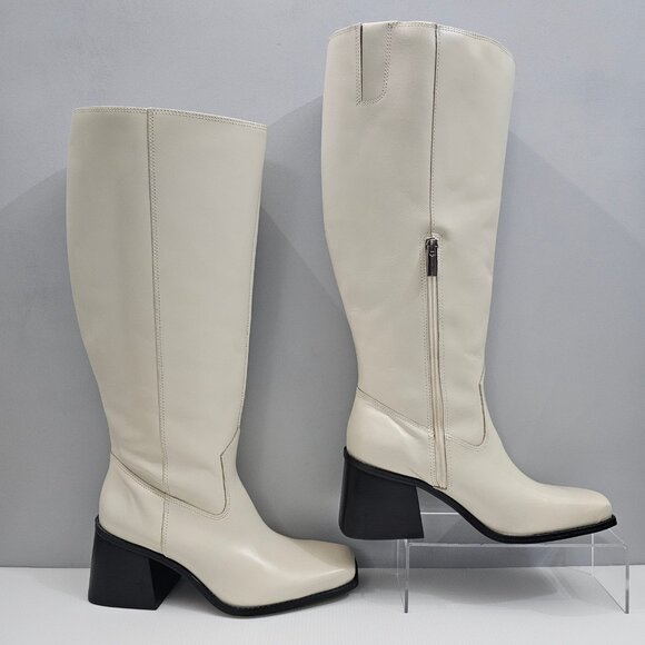 Vince Camuto Sangeti Knee High Boot Womens 9 WIDE Ivory Cream Leather Block Heel - Picture 3 of 16